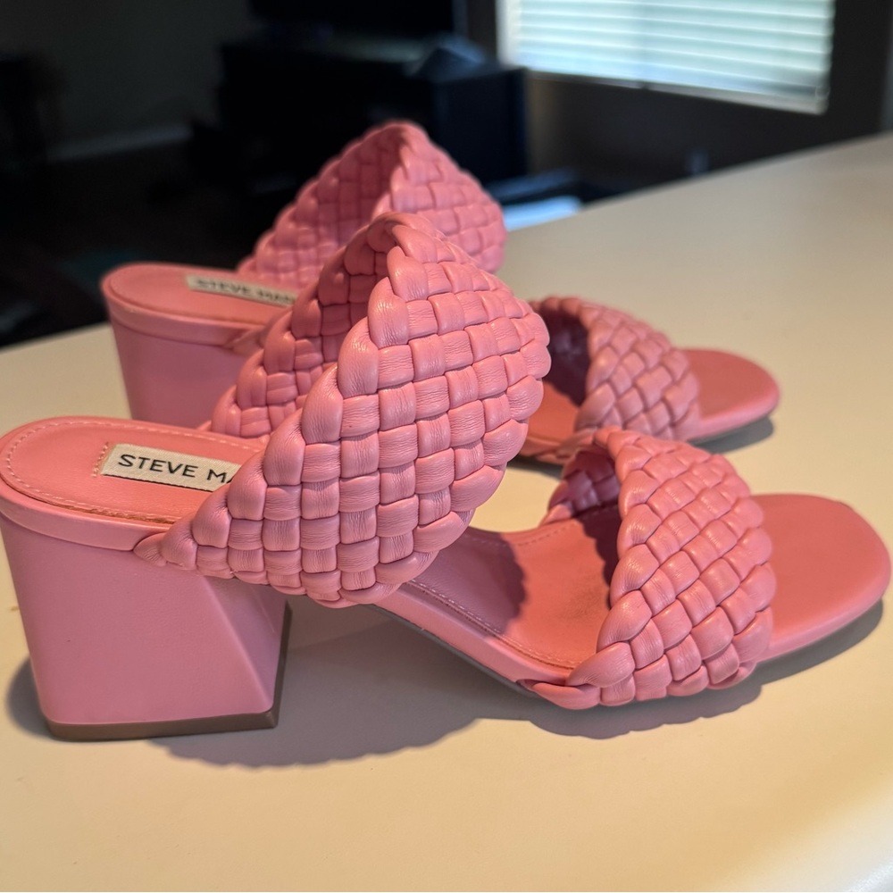 Steve Madden Pink Braided Block Heel Sandals